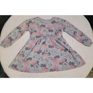 Disney Junior Minnie Mouse Toddler Gray Pink Long Sleeve Sweatshirt Dress Siz 2T